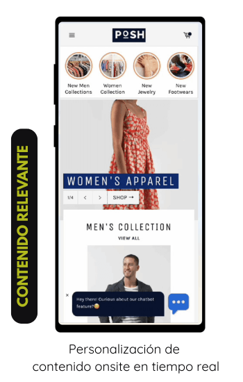 Celular mostrando contenido relevante personalizado en tiempo real por Insider One con Carbono.