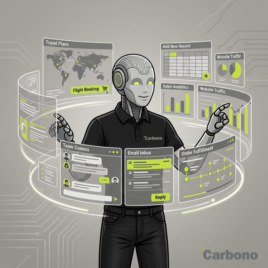 Robot de Agentic AI para Carbono Agencia con Insider One Agent ONE, visualizando automatización, orquestación y personalización inteligente