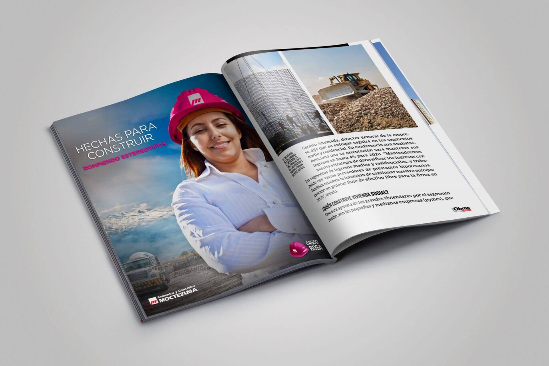 Revista Publicidad de campaña Casco Rosa para Cementos Moctezuma por Carbono Agencia.