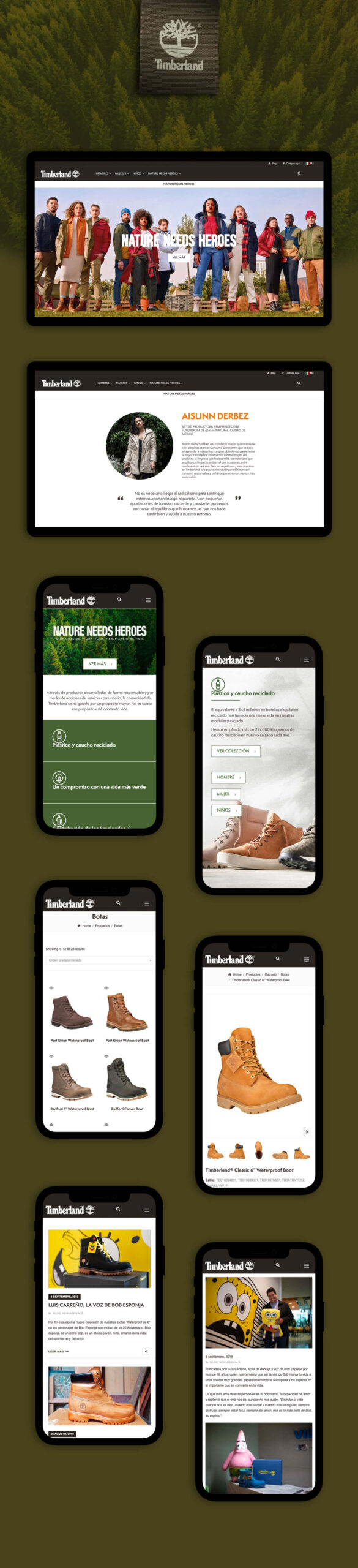 Sitio y posts Timberland México por Carbono agencia.